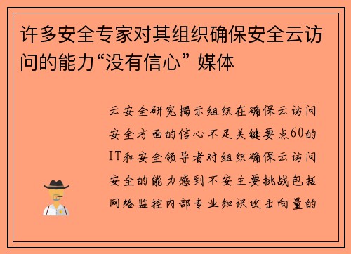 许多安全专家对其组织确保安全云访问的能力“没有信心” 媒体